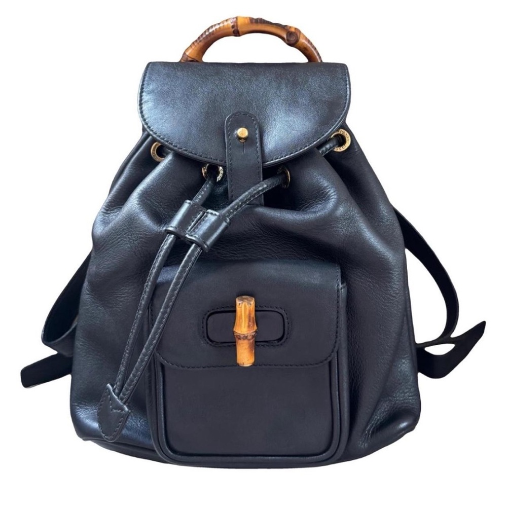 Gucci Black Leather Backpack with Bamboo Accents